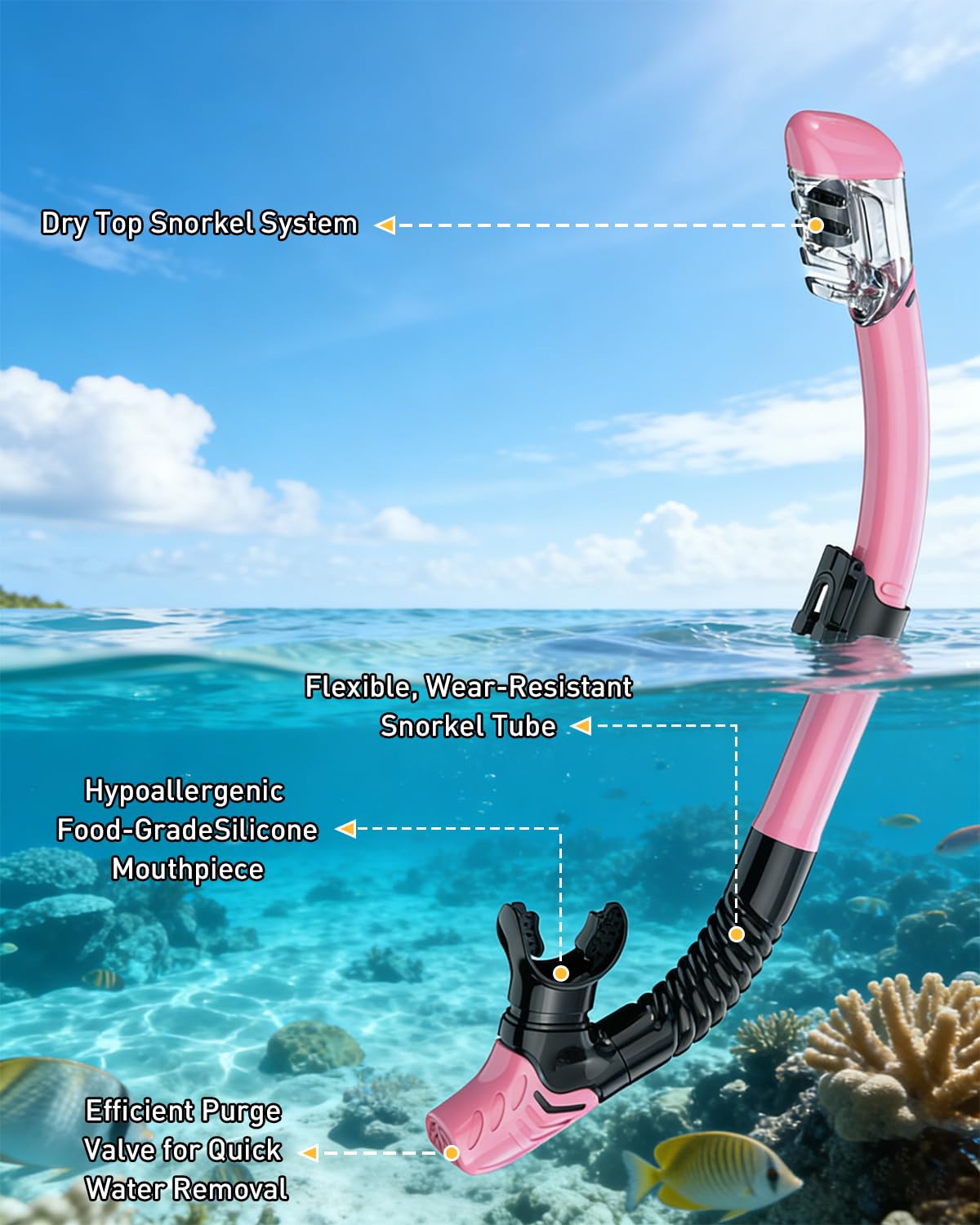 Set da snorkeling per adulti, maschera subacquea e boccaglio Dry per uomo e donna, maschera da immersione in vetro temperato, anti-perdite e anti-appannamento, per snorkeling, immersioni