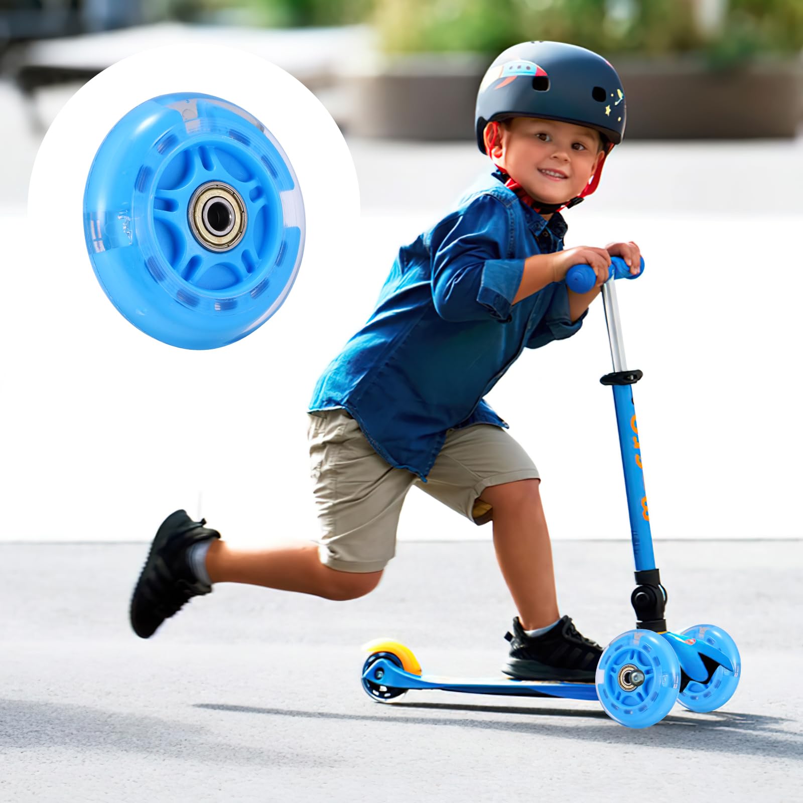 Roues de rechange pour trottinette, 1 roue flash LED, 80 mm, mini micro trottinette, roues pour patin à roulettes, lumières clignotantes, arrière, ABEC-7, 80 mm, pour enfants et adolescents, patinage