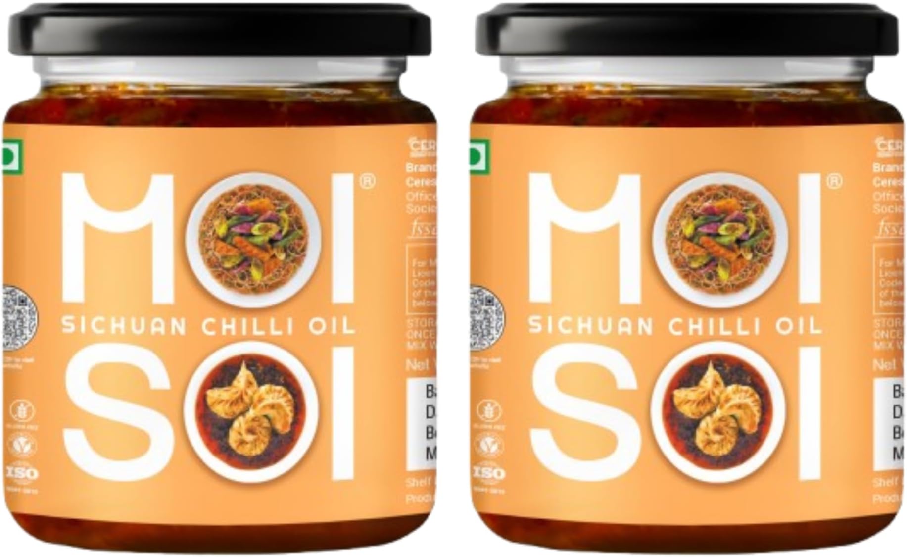 MOI SOI® Sichuan Chilli Oil - 175g x 2 | Pack of 2 (Cook | Dipping | Marinate | Spread - Stir Fry Cooking Sauce | Vegan Friendly | No MSG | No artificial colour | Shipped Fresh | Chinese | Oriental | Asian | Dip with momos, pizza, noodles, snacks & salad)