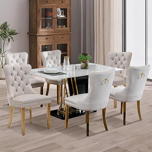 Miniatura 141 de SoarFlash Juego de 6 sillas de comedor de terciopelo, silla lateral de respaldo alto, silla lateral moderna tapizada de alta gama con capitoné y
