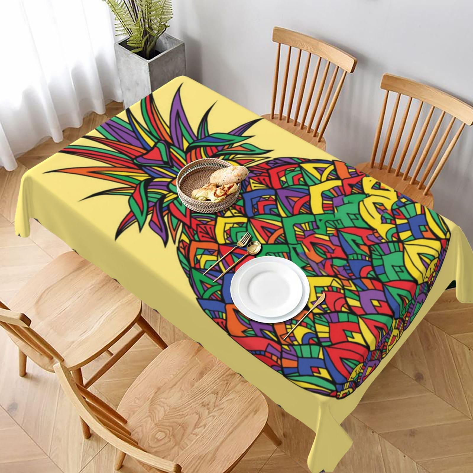 BNVSADC Rainbow Pineapple Printed Rectangle Tablecloth 228x152 CM, Water Resistant Polyester Table Cloth Decorative Fabric Table Covers for Kitchen Dining Table Parties Camping