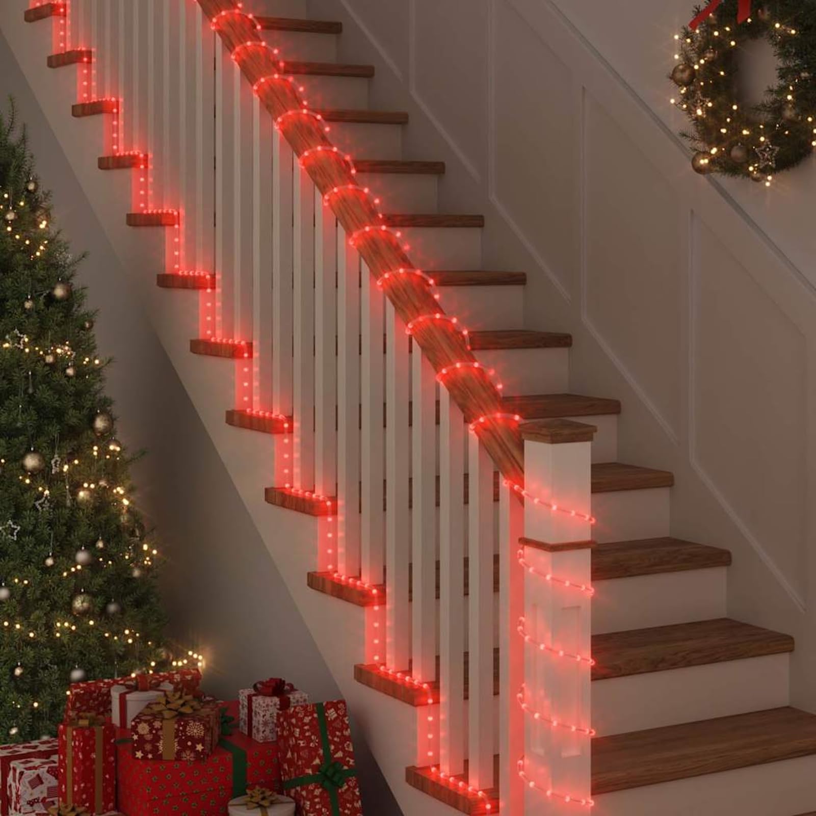 Homgoday Festbeleuchtung Lichterschlauch Dekoration Rot PVC, für Innen & Außen, Weihnachten & Feste Model42018932