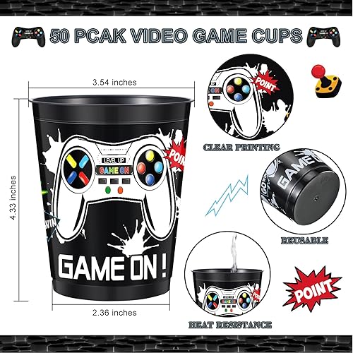 Miniatura 8 de 50 vasos de plástico para videojuegos de 16 onzas, recuerdos de fiesta de videojuegos para niños, suministros de fiesta de cumpleaños, vasos de