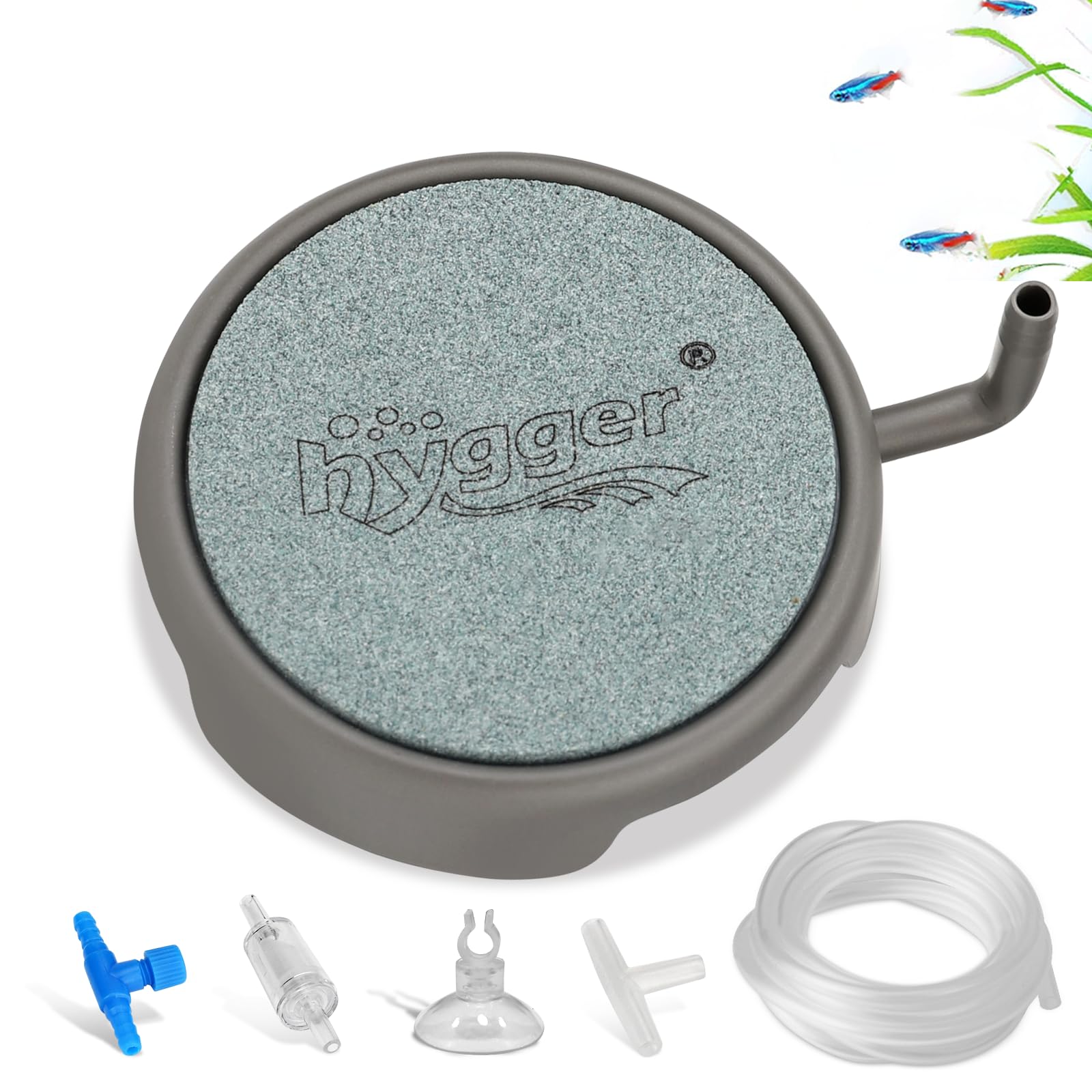 hygger Aquarium Air Stone Quiet Ultra High Dissolved Oxygen Diffuser Air Stones for Aquariums Nano Fish Tank Bubble Stone Kit Stainless Steel Air