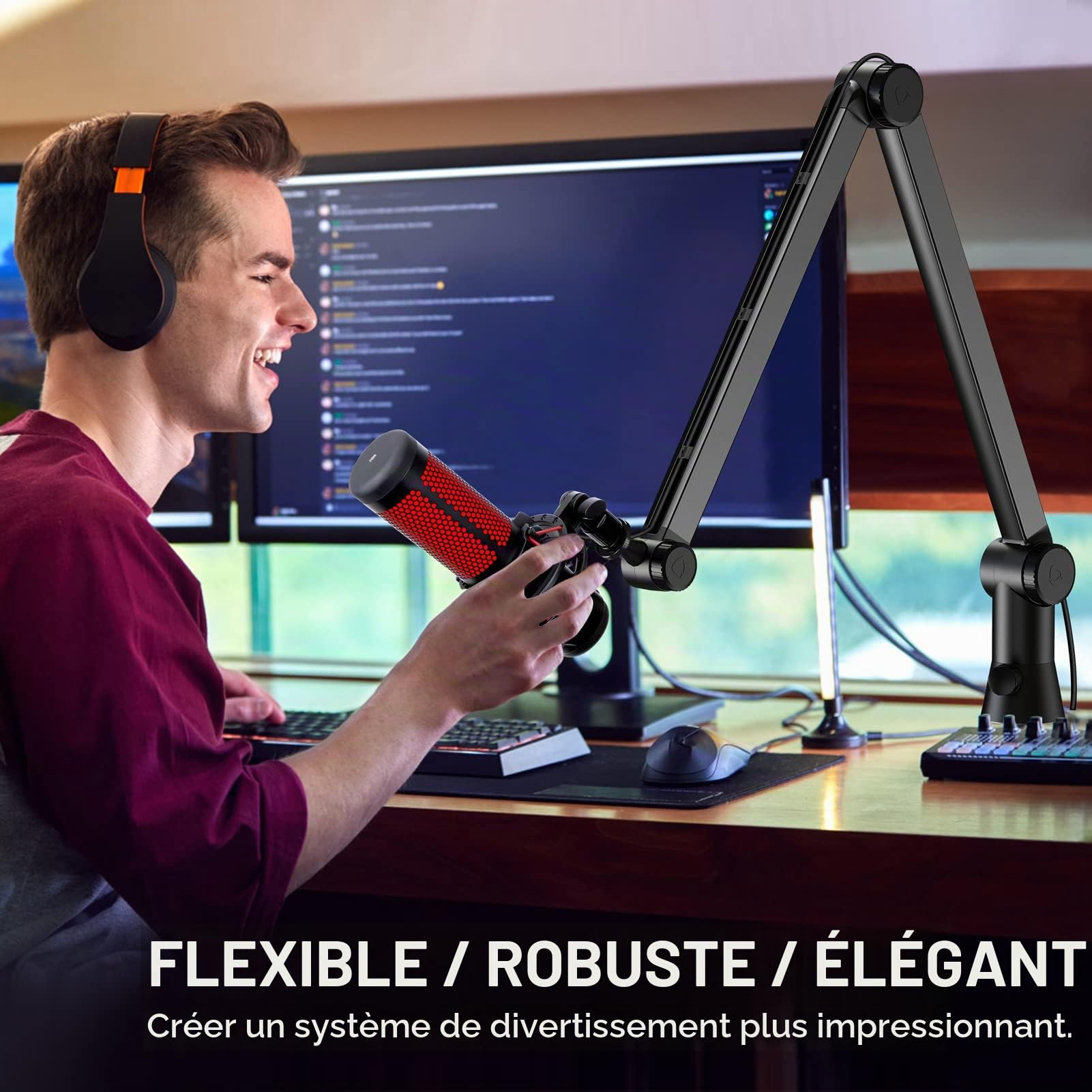 YOUSHARES Bras Micro, Support Micro - Pied de Micro de Qualité Supérieure pour Blue Yeti, Shure MV7+, Rode NT-USB+ PodMic USB, Wave 3, Fifine k658, HyperX QuadCast S, Tubulaire pour Streaming, Gaming
