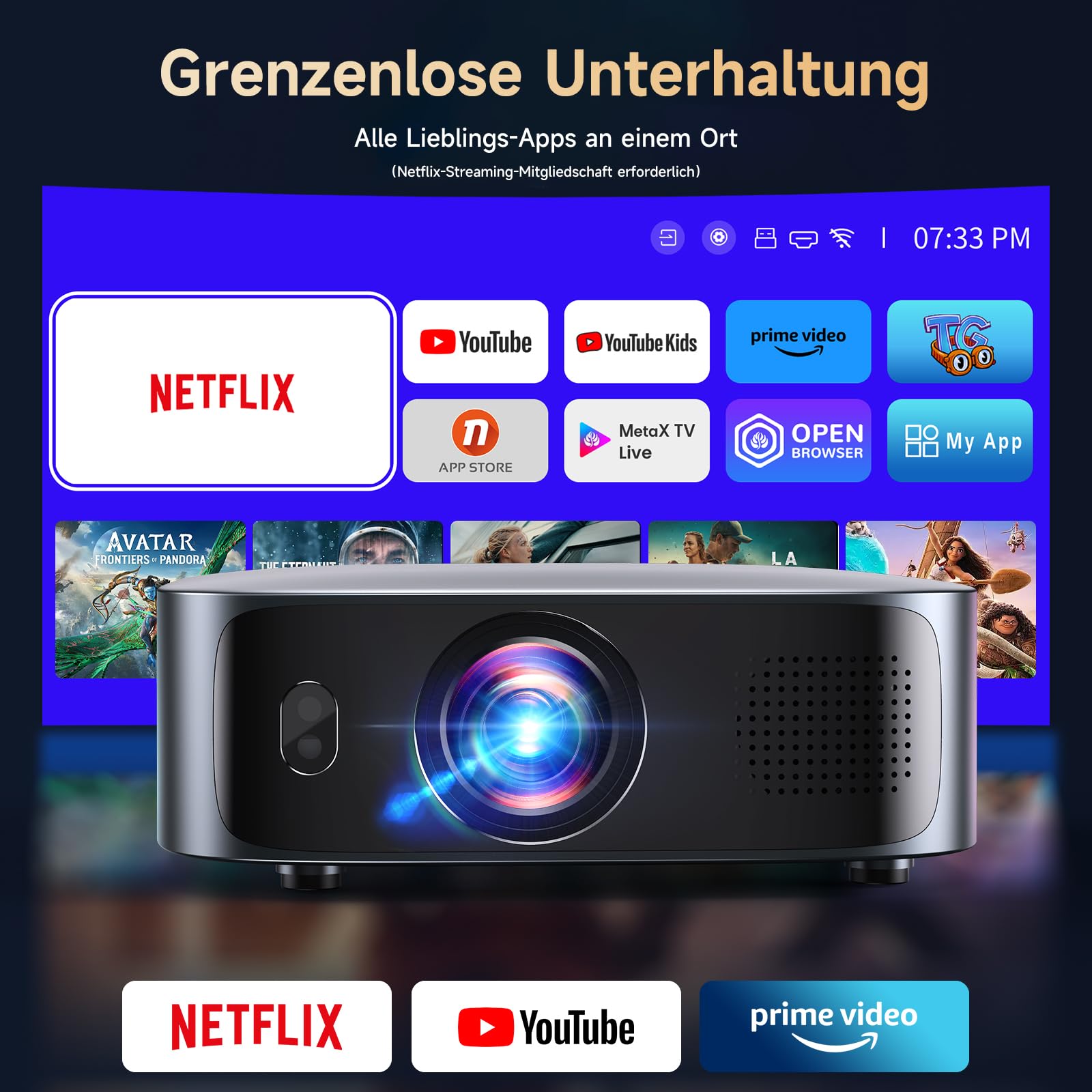 KOGATA Kurzdistanz Projektor 4K Native 1080P Autofokus 6D Trapezkorrektur WiFi Bluetooth Heimkino Beamer