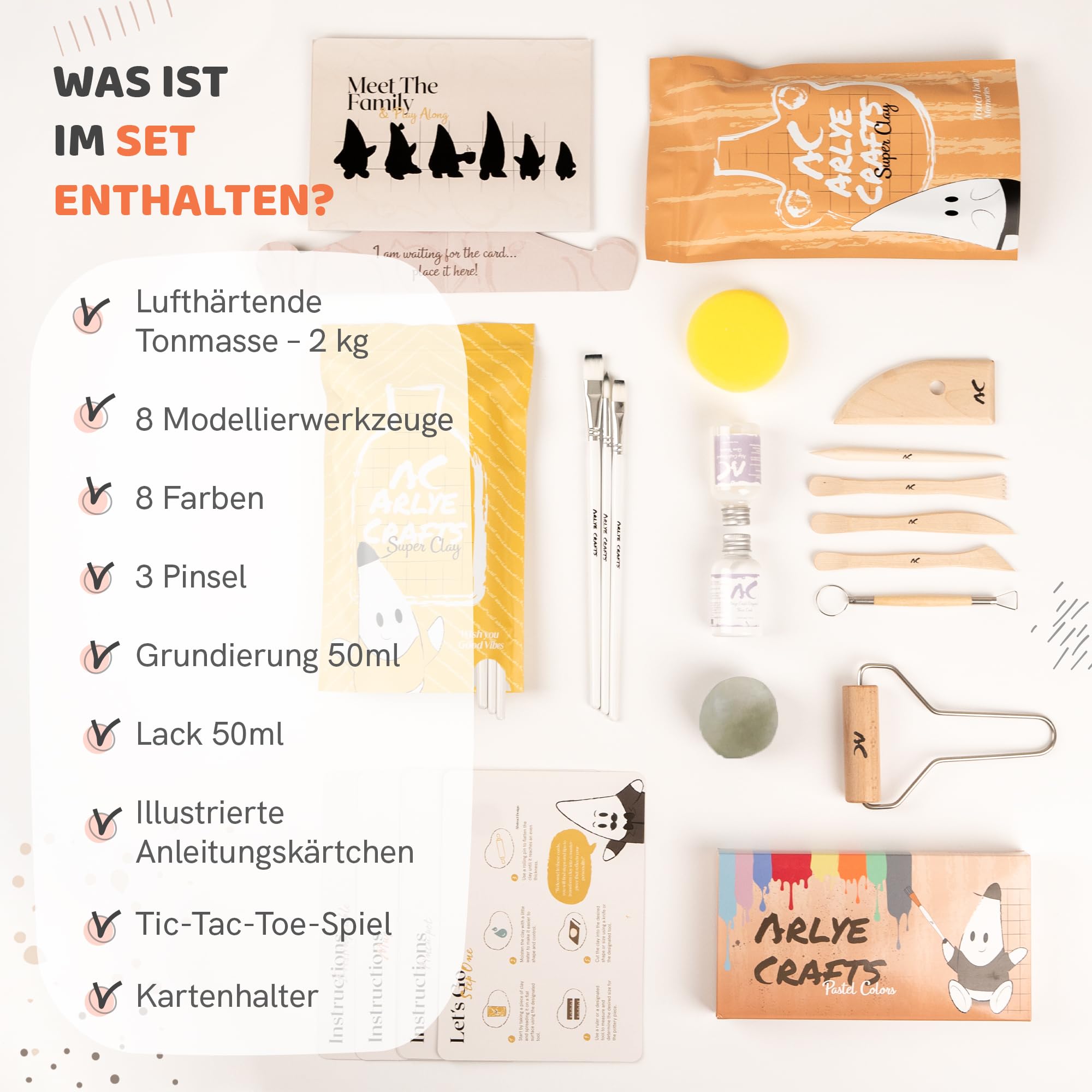 Set di ceramiche per la casa – perfetto per principianti | Set fai da te per adulti con 2 kg di argilla essiccante all'aria, colori acrilici, strumenti, pennelli e istruzioni (set di