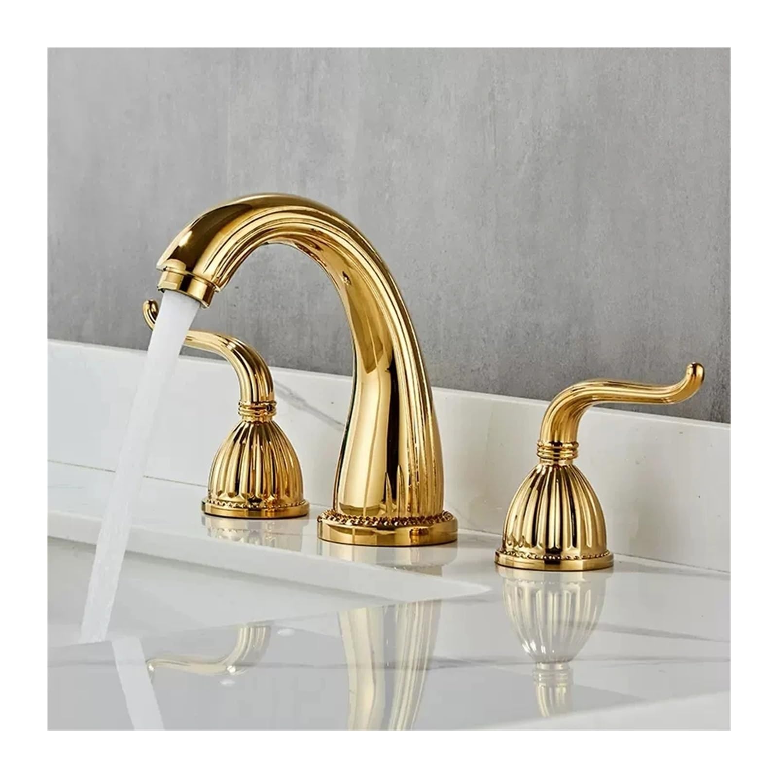 Sxithgkdw B Faucet, Gold Athroom Athtu Faucet Double Handle 3 Piece Asin Faucet V-Intage Rass Sink Faucet Athroom Asin Faucet(B)