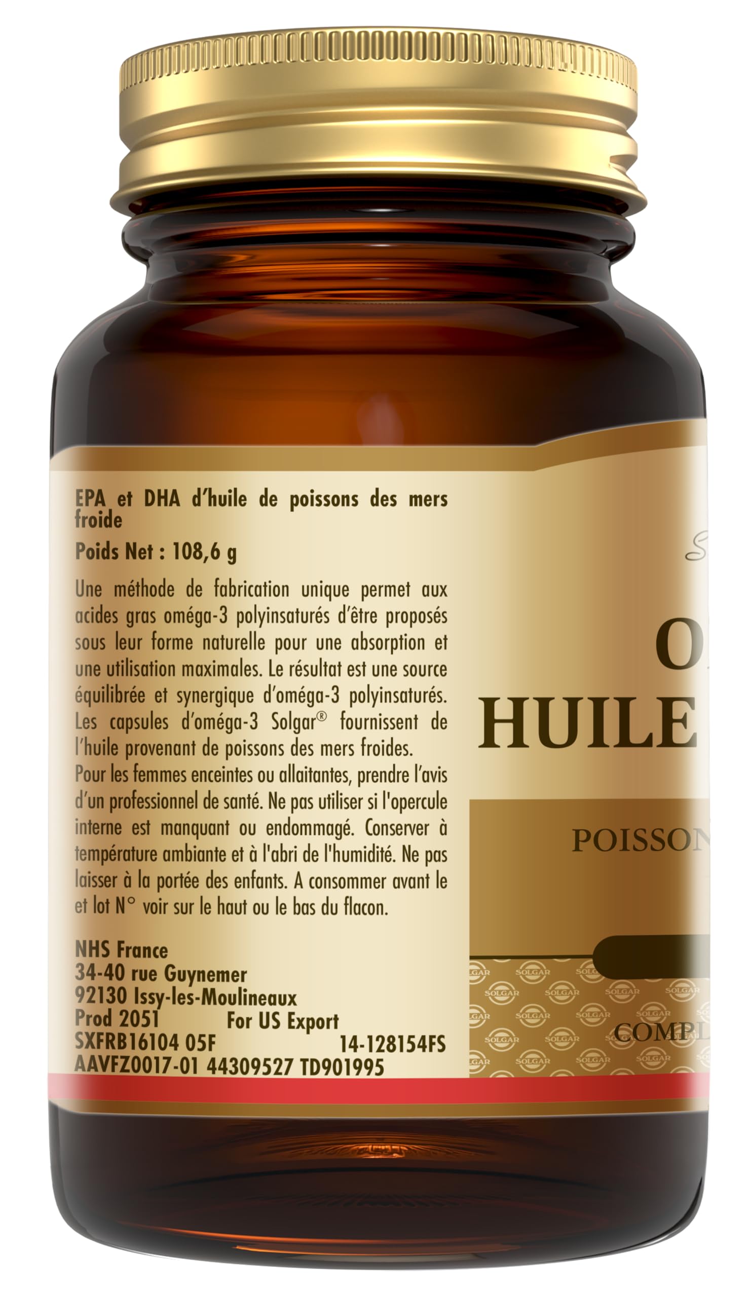 Solgar Omega 3 - Acide Gras Essentiel pour l'Organisme - Fonction Cardiaque Normale - Formule Concentrée - EPA et DHA - Hautement Assimilable - Complément Alimentaire - Flacon de 60 capsules