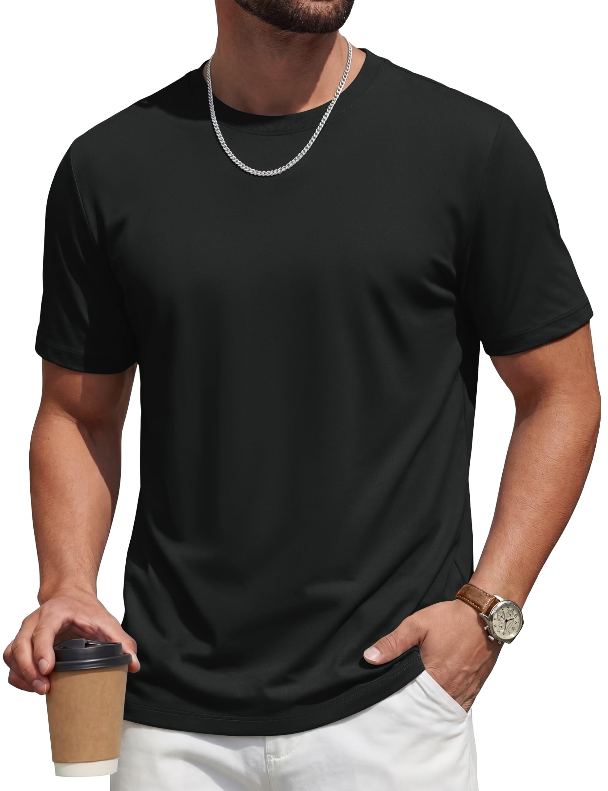 TACVASEN Mens T-Shirts UPF 80 Short Sleeve Crew Neck Soft Lightweight Moisture Wicking Summer Casual Basic Plain Tee