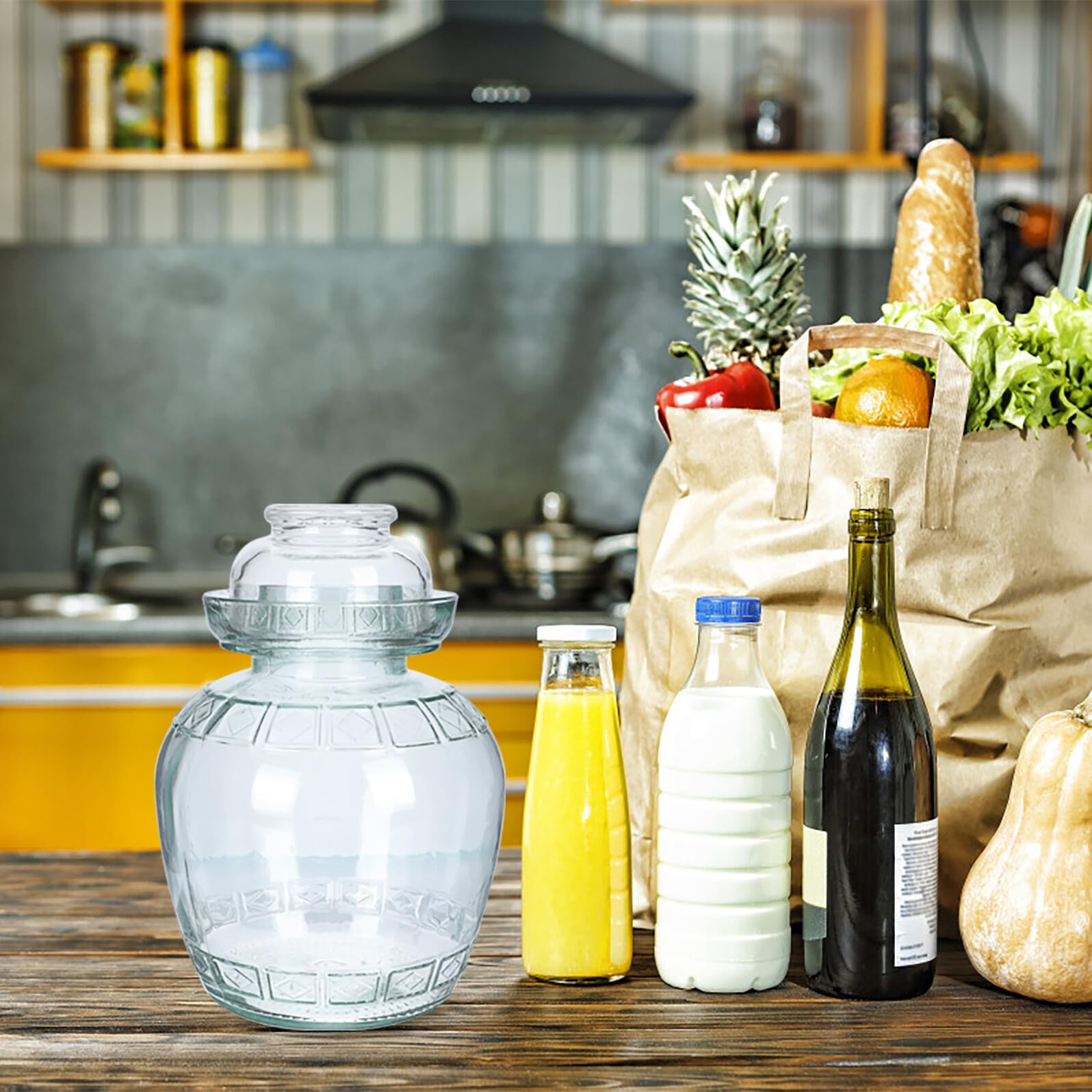 Lurrose Transparenter Glasverschlussbehälter mit Glatter Oberfläche ohne Grate 2500ml zur Aufbewahrung und Herstellung von Eingelegtem Gemüse für Küche