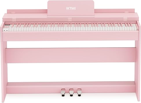 Electronic Piano, 88 Keys, Hammer Action Key, Integrated Wooden Stand, Piano, 88 Keys, Upright Piano, Pink