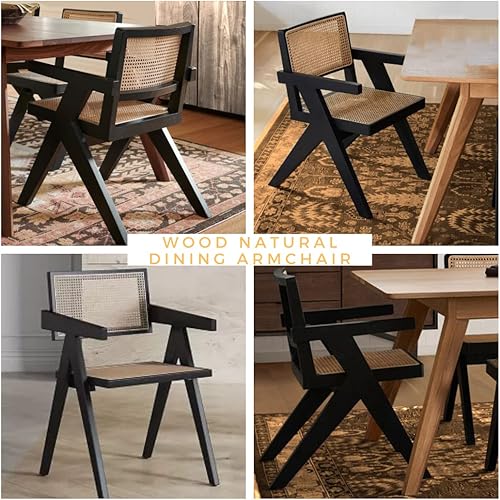 Miniatura 5 de First of a Kind Silla de comedor de caña, silla de comedor de ratán, silla de comedor de caña con brazos y respaldo - Sillas de comedor con respaldo