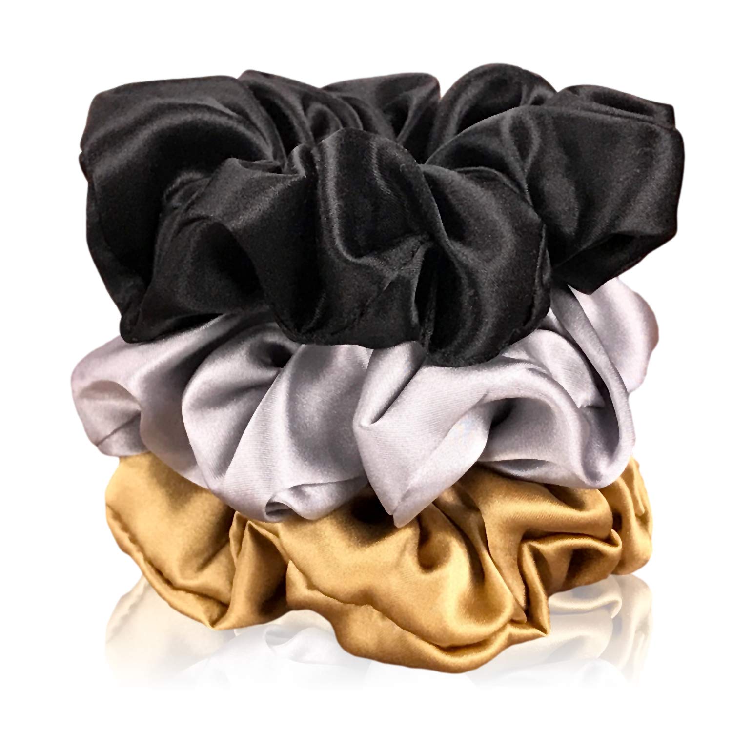 Celestial SilkMulberry Silk Scrunchies for Hair (Gold, Silver, Black)