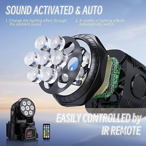 Miniatura 4 de UKing Luz de cabeza móvil RGBW para iluminación de escenario luces de DJ de 7 x 10 W foco de haz LED de 914 canales con DMX y activado por sonido