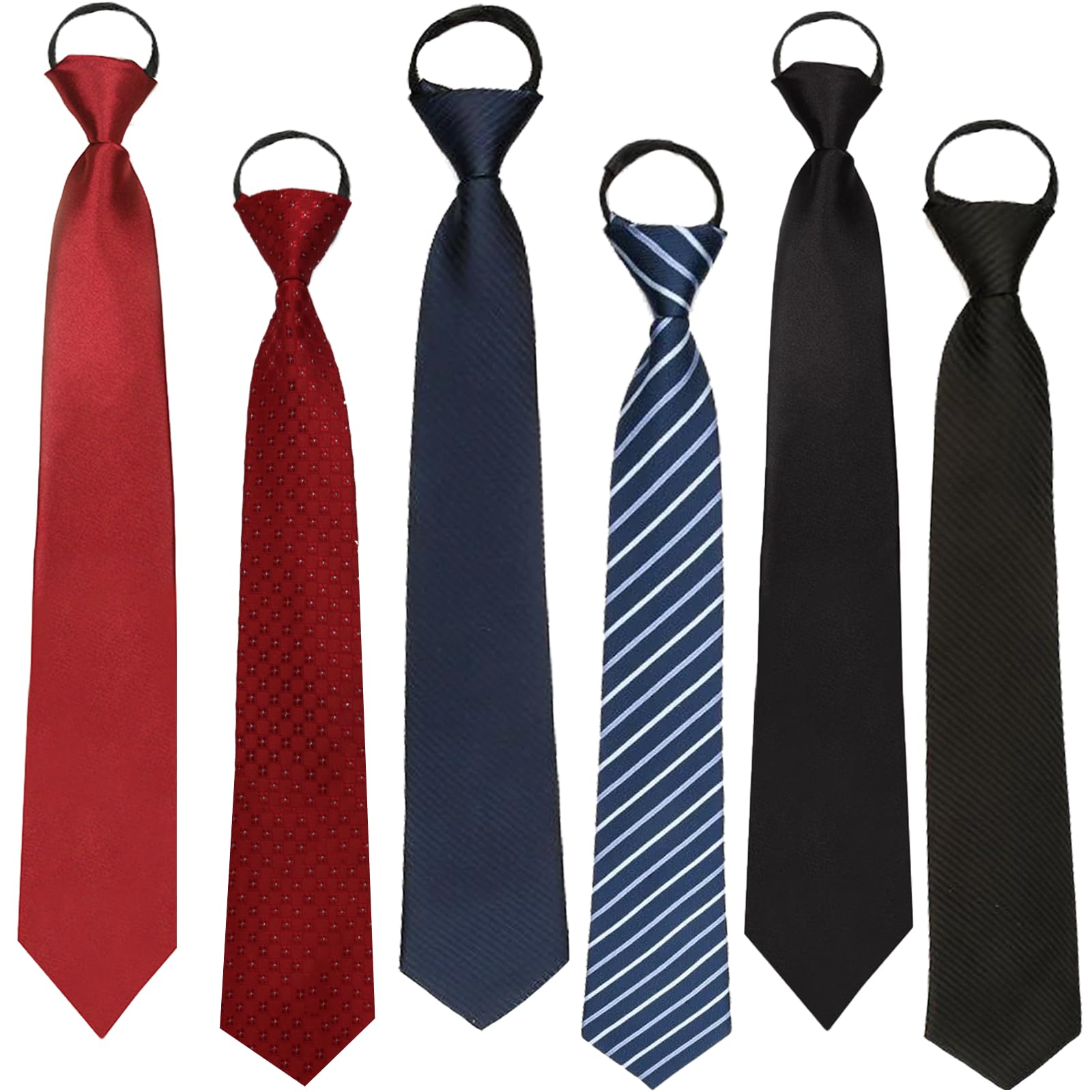 6PCS Zipper Ties for Men, Adjustable Necktie, Clip-on Various Designs for Formal Business, Wedding, Party