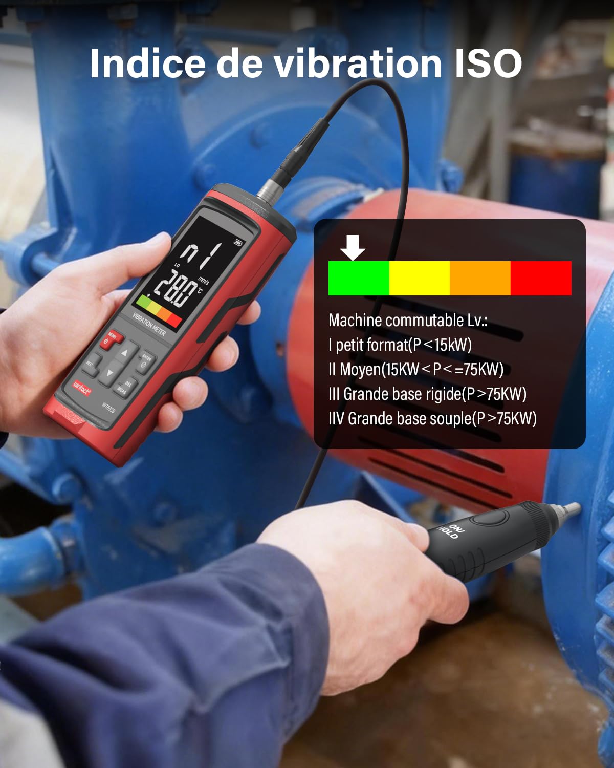 Vibromètre Wintact, analyse des mesures des vibrations mécaniques, accélération, vitesse, déplacement, température pour moteurs, générateurs, pompes, compresseurs (WT633B)
