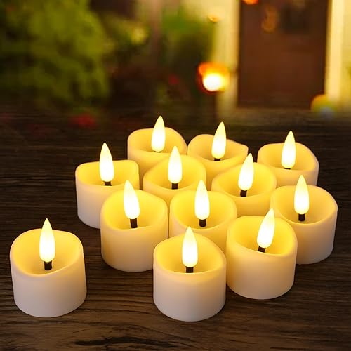 Paquete de 12 velas de té con temporizador LED que funcionan con pilas, velas votivas parpadeantes sin llama, velas votivas, pequeñas velas LED