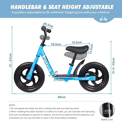 Miniatura 5 de Birtech Bicicleta de equilibrio para niños de 2 a 6 años, bicicleta de entrenamiento sin pedal de 12 pulgadas con altura de asiento ajustable,