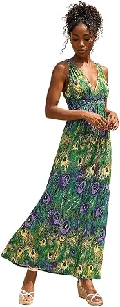 Roman Originals Maxi Dress for Women UK Ladies Twist Knot Front Empire Waist Summer Party Casual Holiday Bohemian Beach Cruise Evening Long Sleeveless V Neck Jersey