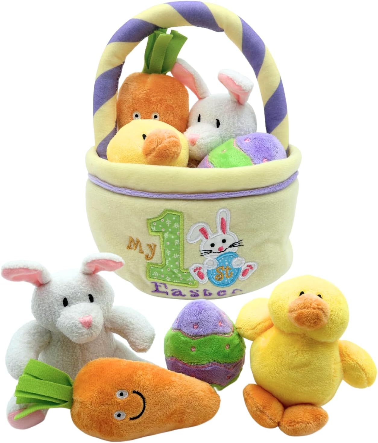 Genius Baby Toys Baby's My First Easter Basket: Deluxe 5-Piece Set with Easter Bunny, Baby Chick, Carrot & Easter Egg - Perfect Easter Baby Toy for Sensory Play & Keepsake Gift