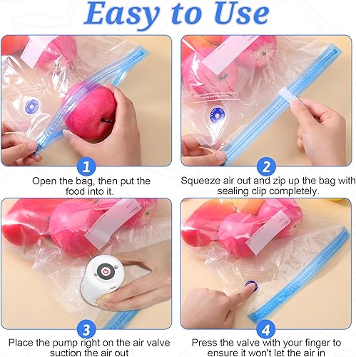 Miniatura 6 de SHENLIU Paquete de 70 bolsas Sous Vide, 60 bolsas con cremallera al vacío de 4 tamaños y 10 clips de sellado, bolsa selladora al vacío reutilizable