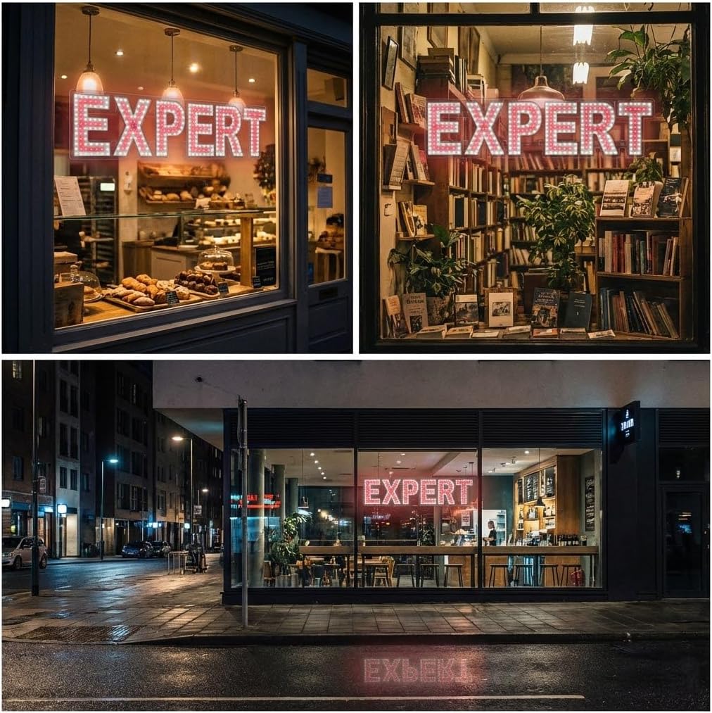 EPL EXPERT RED, LED 1G On-Off Sign, Eye-Catching, Super Bright, 6"x26", Business decor, Storefront display, High Visibility Light