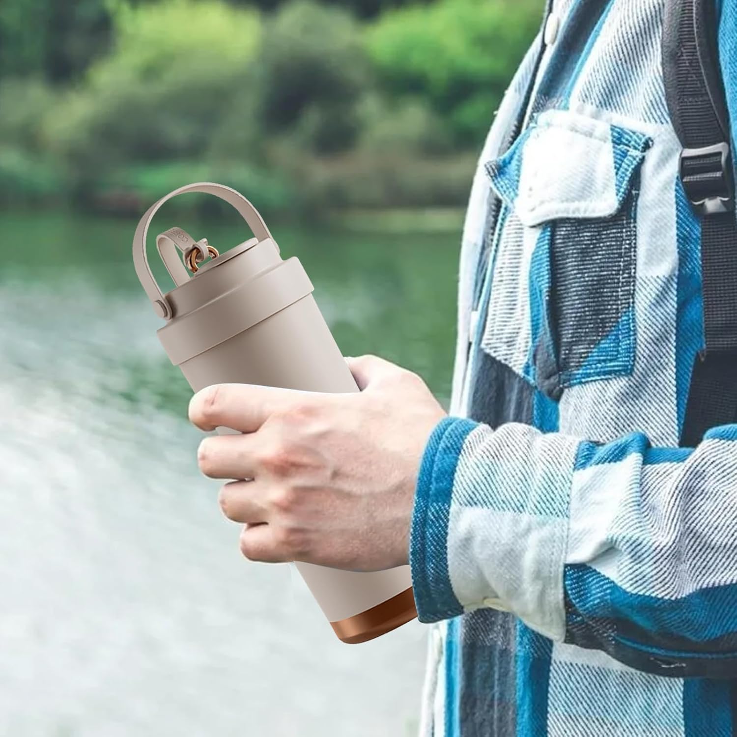 26oz Water Bottle Ceramic Coated Multi-Use Tumbler - 3-in-1 Drinking Modes, Thermal Insulation, Silicone Strap, Portable Travel Mug (off-white) - Image 6