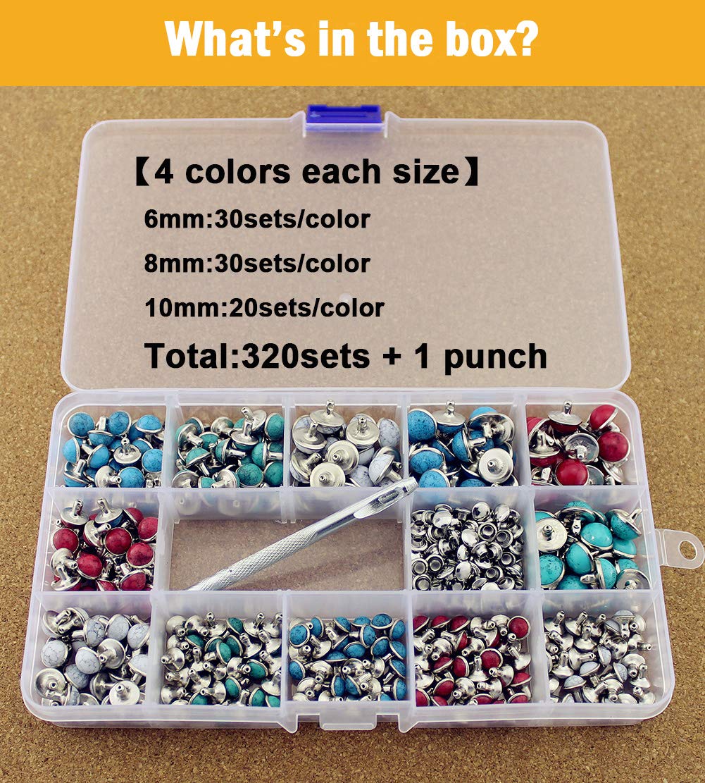 T06 Color Code Rivets 320 Sets Faux Turquoise Rivets Kit 6/8/10mm 4 Colors Metal Rapid Rivet ...