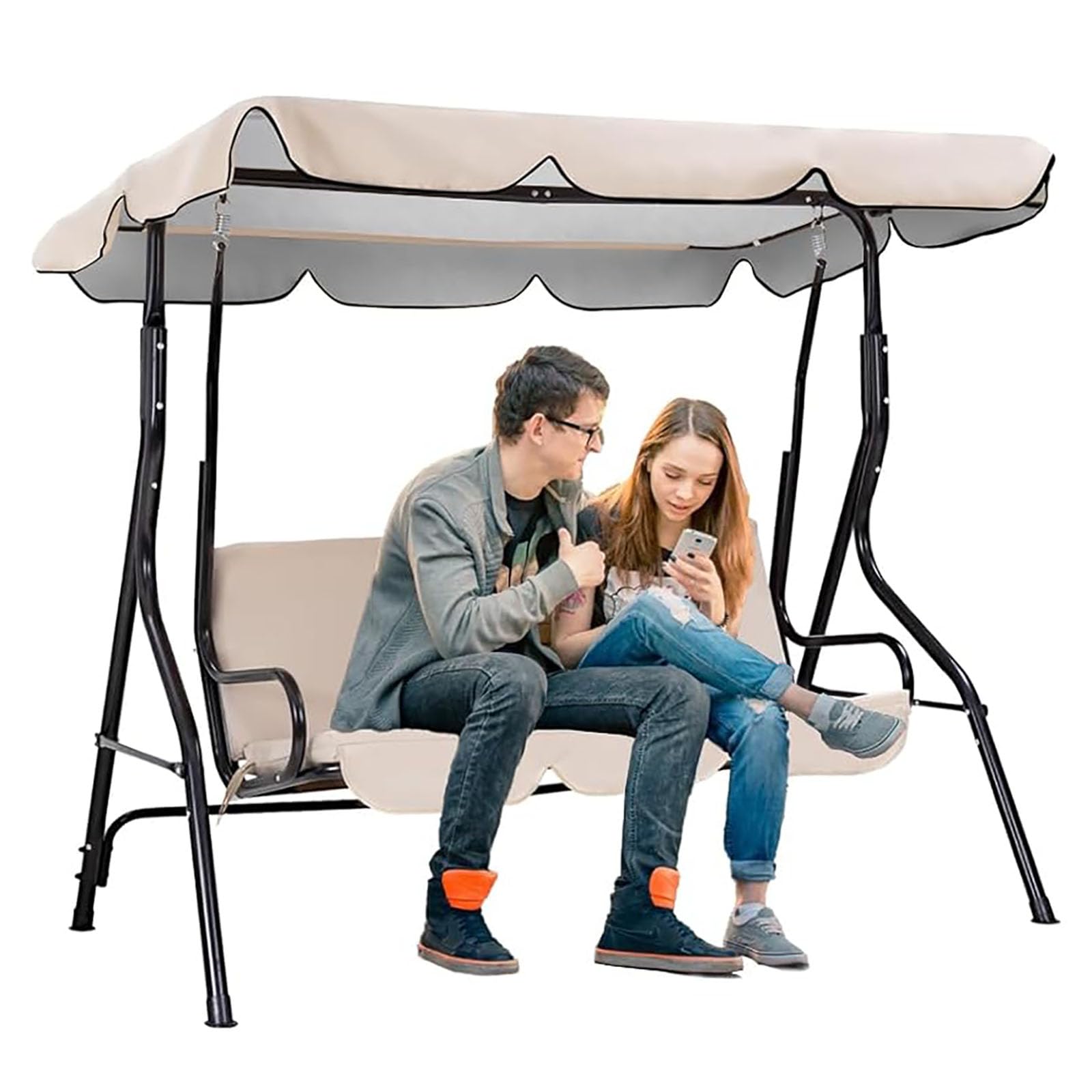 MXCZFC Garden Swing Canopy Replacement, Swing Chair Canopy Replacement, Waterproof Windproof Anti-UV Heavy Duty Rip Proof Hammock Top Cover Fit for 2/3 Seater Swings Chair,Beige,142x120x18cm