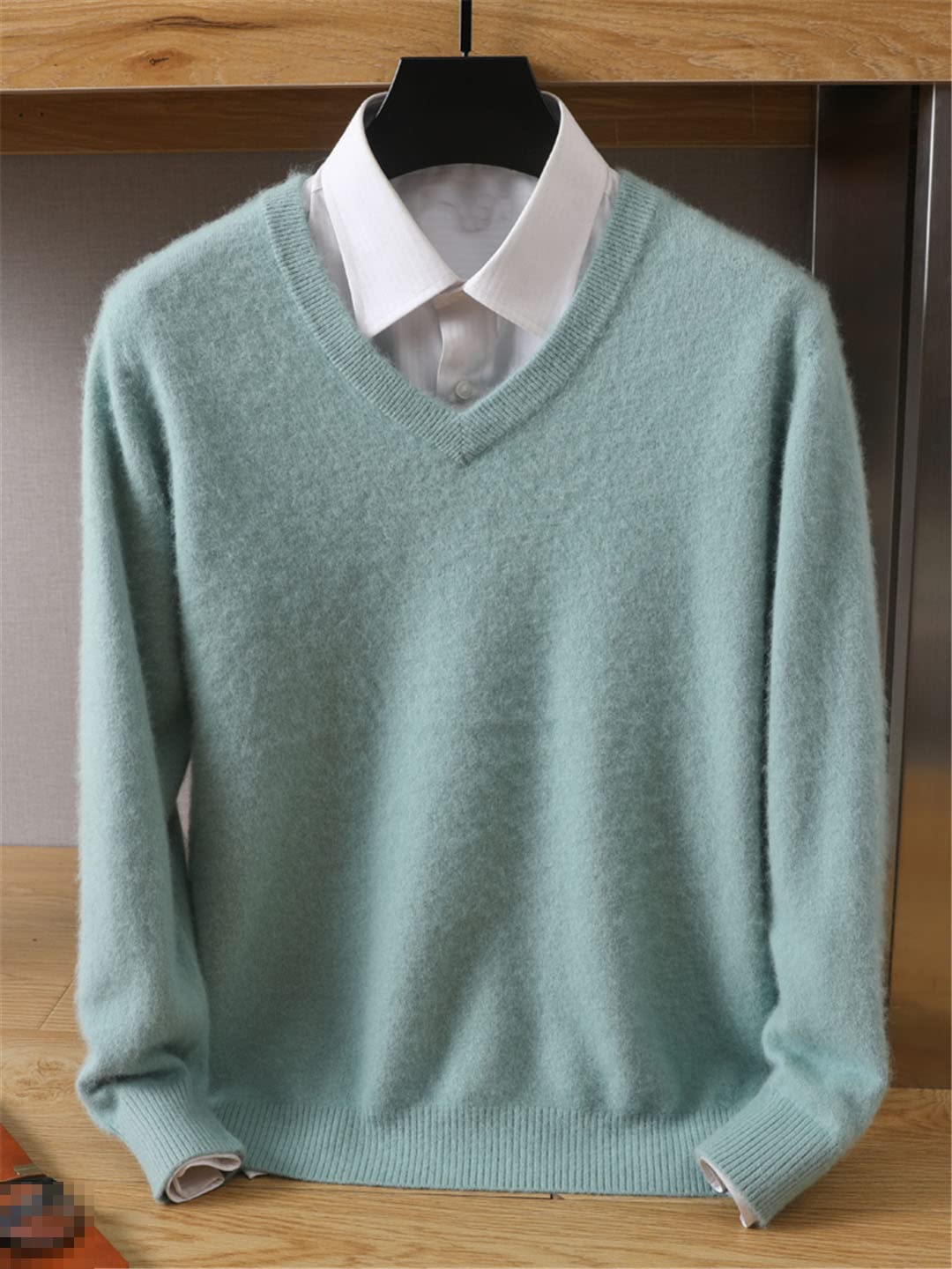 Vogrtcc Maglione in cashmere da uomo con scollo a V Pullover in maglia di grandi dimensioni maglione invernale top maglioni a maniche lunghe