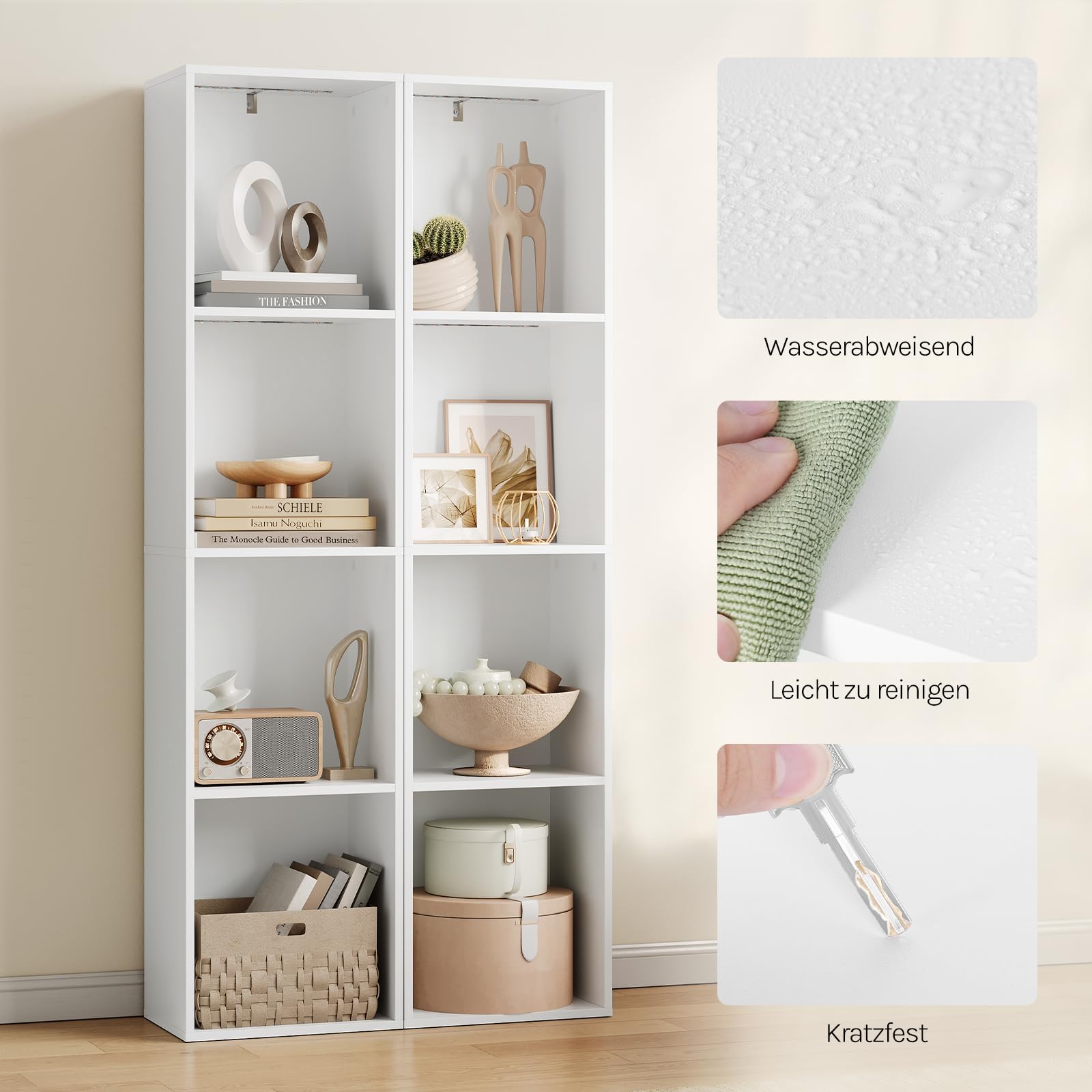 WOLTU Bücherregal mit Beleuchtung, Bücherschrank mit 4 Ebenen, mit Kippschutz, 40x170x29 cm, für Wohnzimmer Schlafzimmer Arbeitszimmer, Weiß