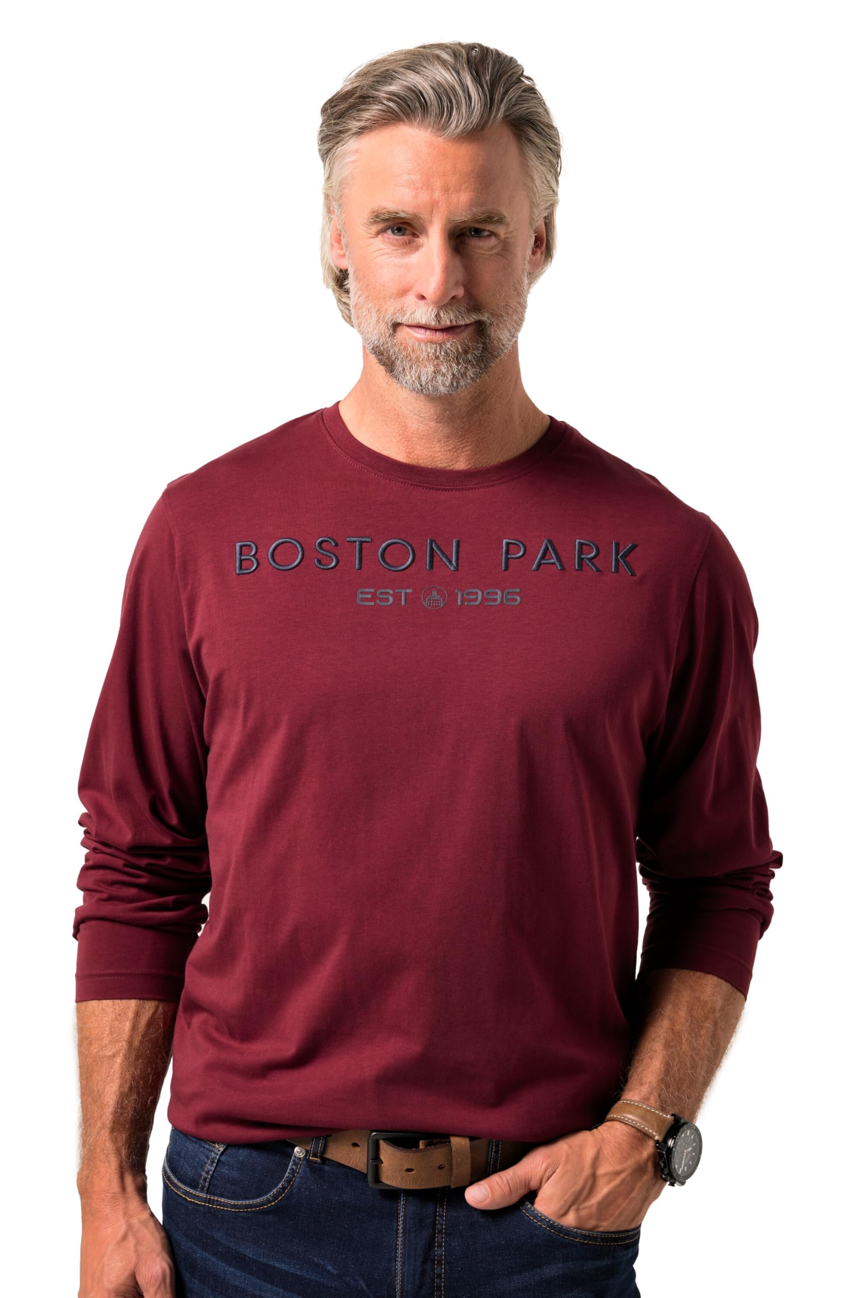 Boston Park Herren große Größen Übergrößen Menswear L-8XL Langarmshirt, Brustprint 841992