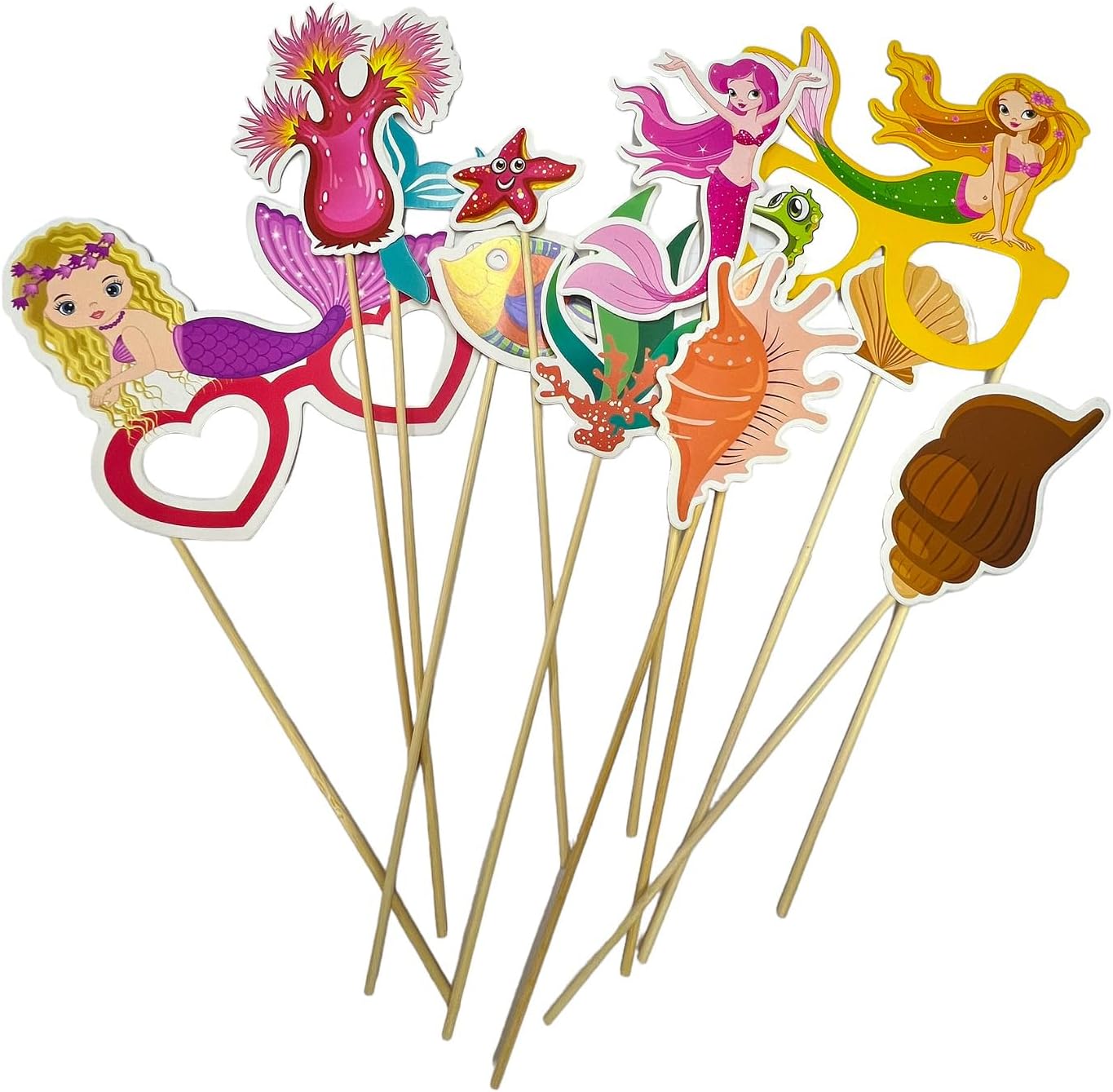 PARTY TIME - 12 Pieces Mermaid Camera Party Photo Booth Props - Mix of Colorful Shade, Mermaid, Sea Creature and More - Fun Novelty Perfect for Birthday, Parties and Any Party Supplies