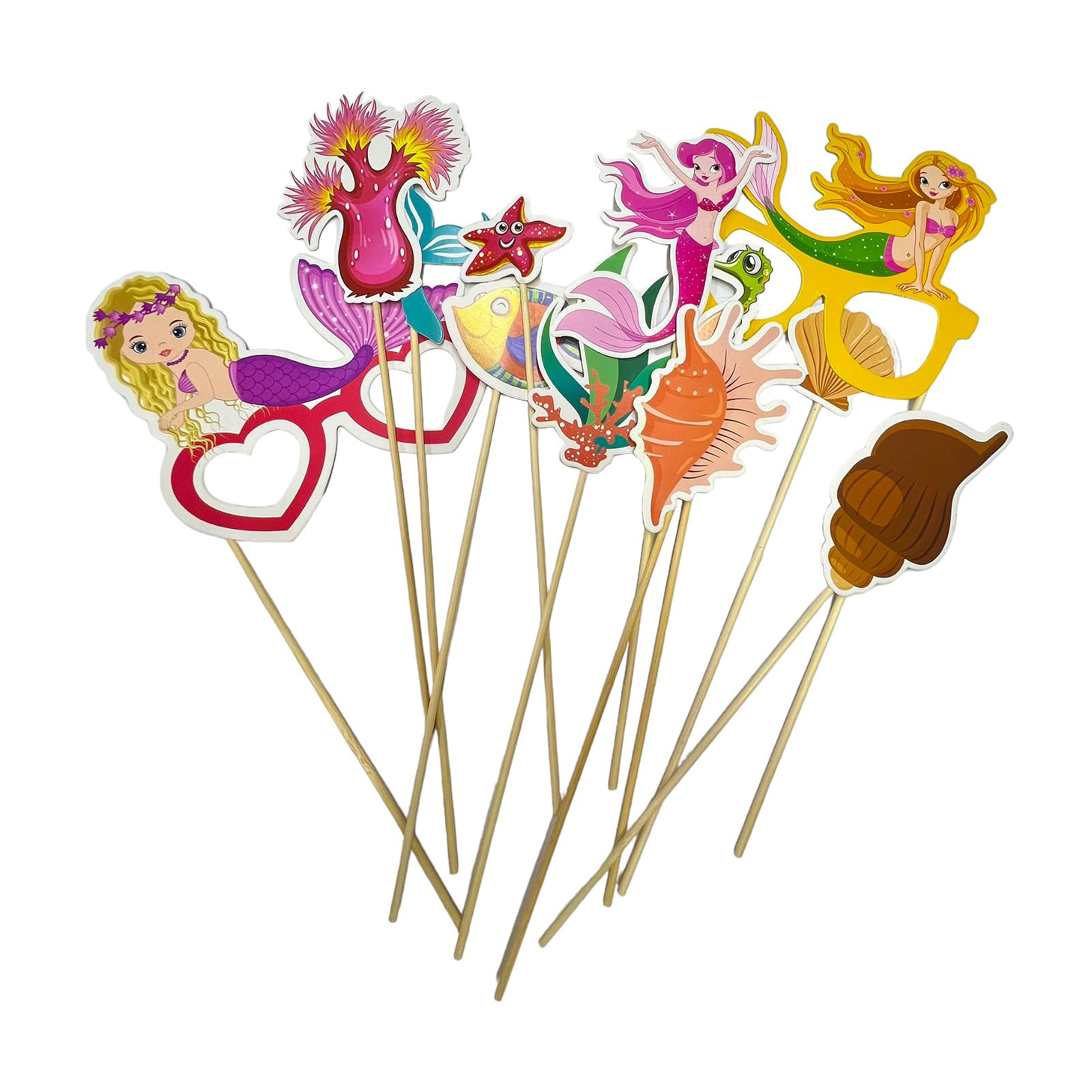 PARTY TIME - 12 Pieces Mermaid Camera Party Photo Booth Props - Mix of Colorful Shade, Mermaid, Sea Creature and More - Fun Novelty Perfect for Birthday, Parties and Any Party Supplies