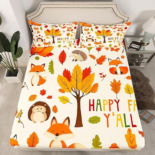 Miniatura 8 de Erosebridal Sábana bajera ajustable de otoño de Acción de Gracias, diseño de calabaza, girasol, otoño, tamaño individual, rústico, a cuadros, juego