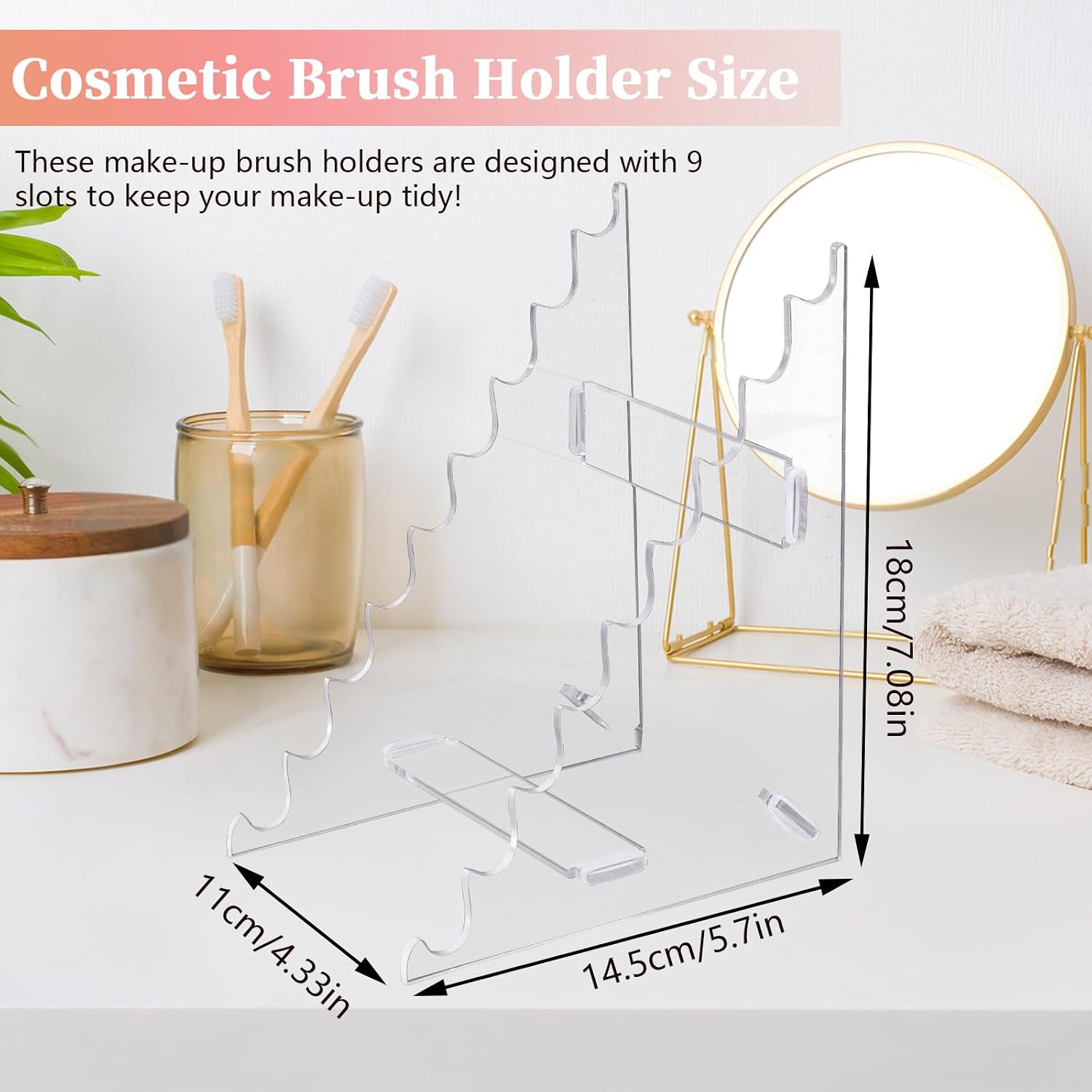 9-Slots Pen Display Stand Holder, Vertical Pen Stand Rack, Acrylic Brush Holder for Cosmetic Tools, Makeup Brush Organizer for Vanity, Clear Paint Pencils Rack for Office (Clear)