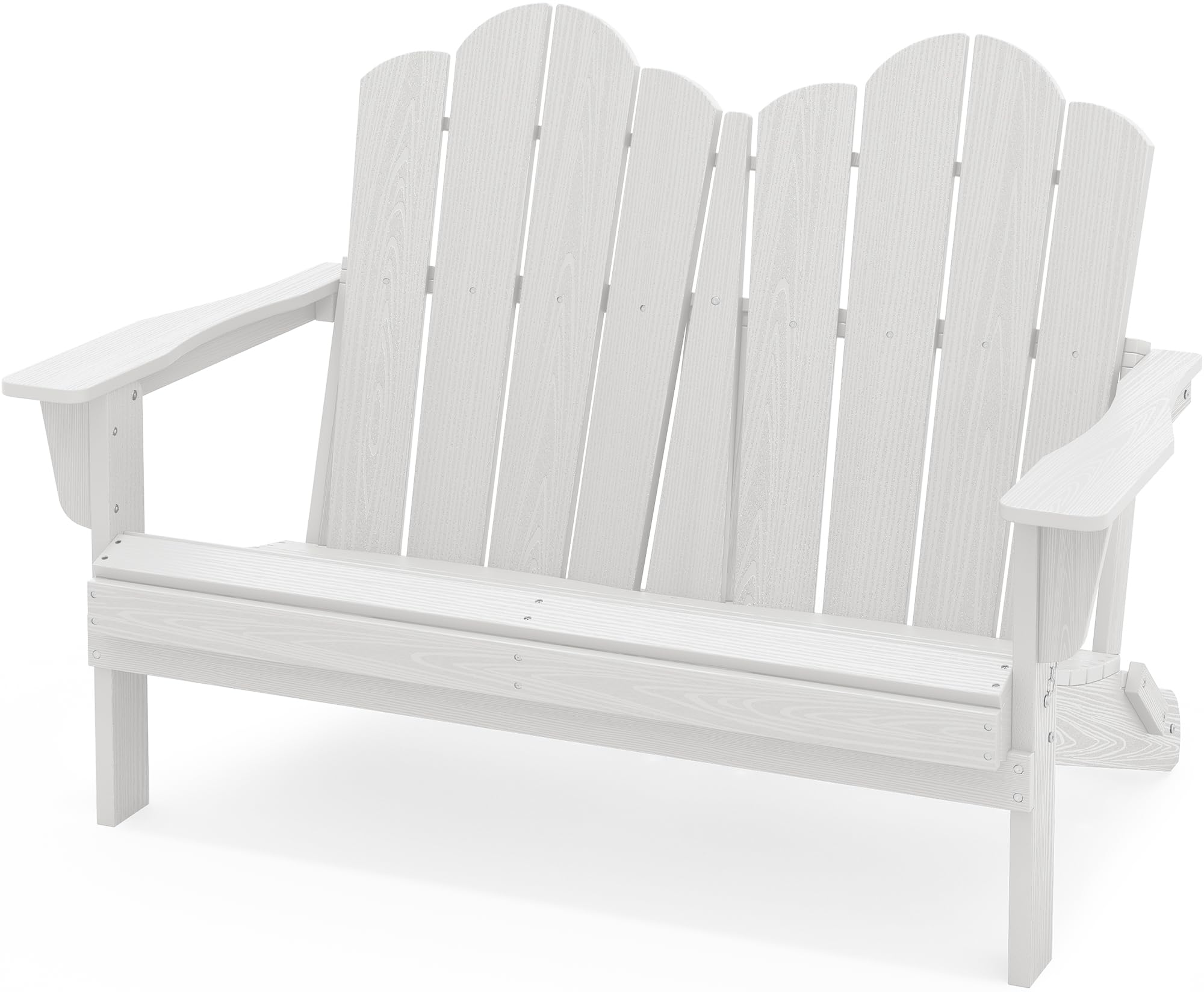 SERWALL Folding Adirondack Bench, HDPE All-Weather, 660lbs Cap, White