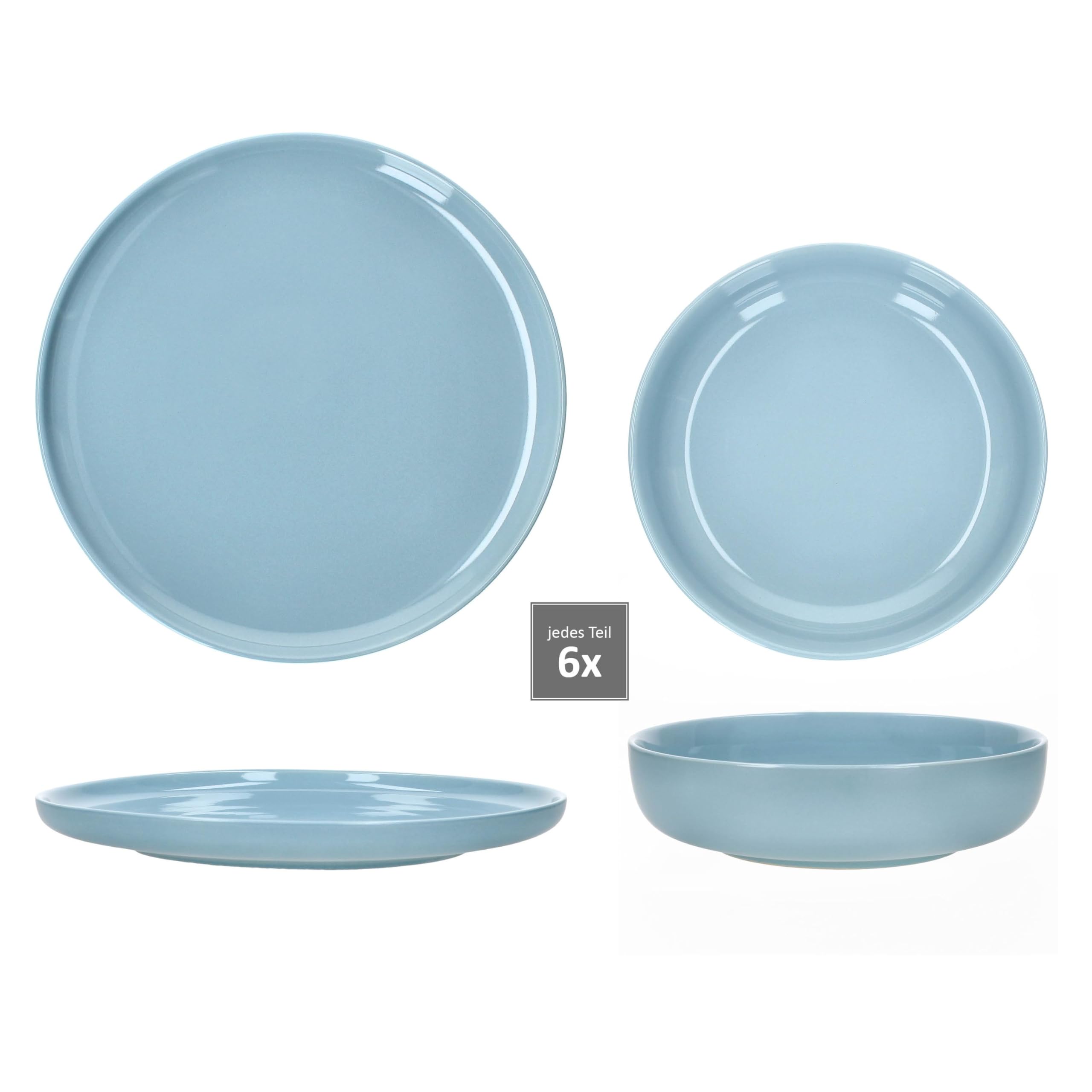 Ritzenhoff & Breker Jasper 12tlg Tafelservice Graublau I Steingut-Geschirr für 6 Personen I 6x Suppenteller 610ml & 6x Speiseteller I Essteller & tiefe Teller für Frühstück, Mittag & Abendbrot
