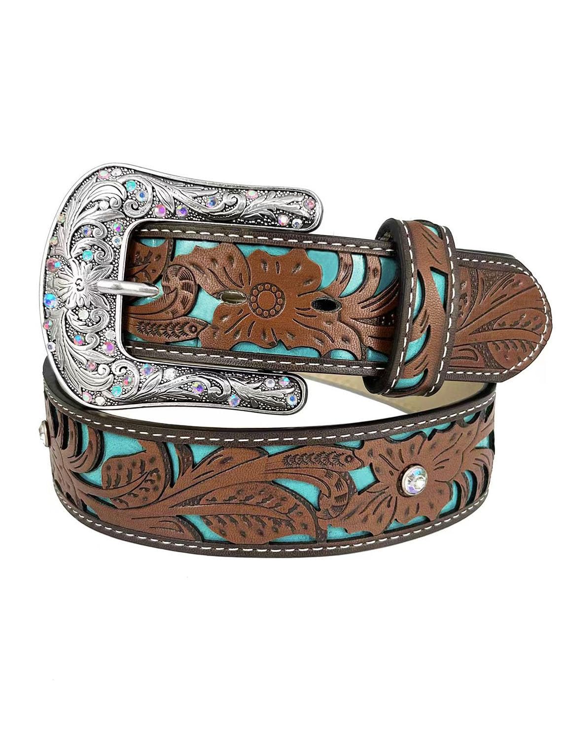 BEMYLVWestern Belts for Women Men Cowboy Cowgirl Leather Engraved Belts for Jeans Dresses