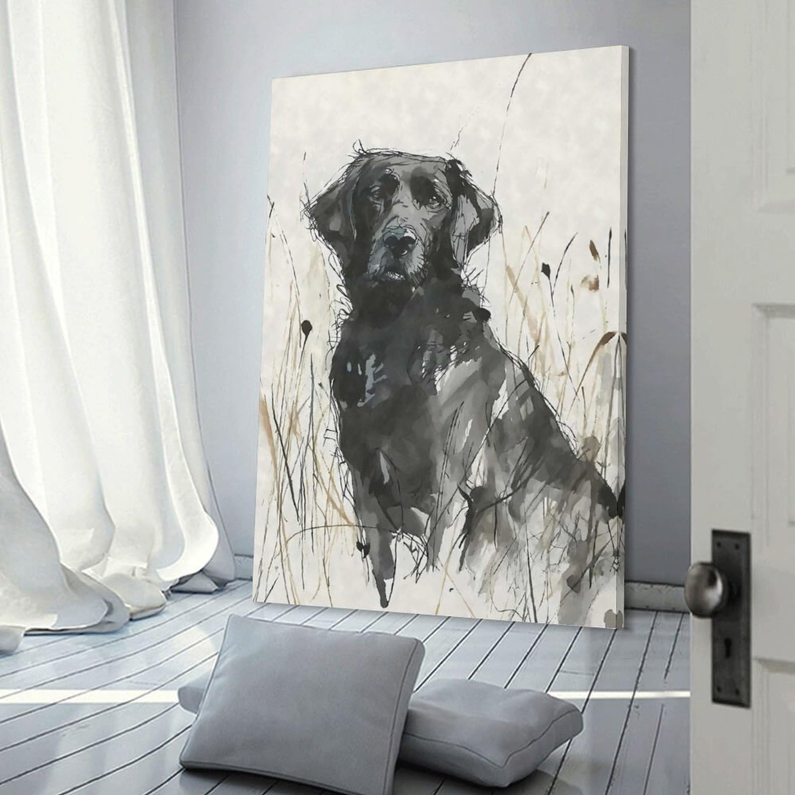 Junmoney Frame-Style-16 Canvas Wall Decor Retriever In Field Sketch, 20X30inch(50X75cm), For Home Lounge, Bedroom Or Reading Nook, Eye Catching Artwork For Blank Walls