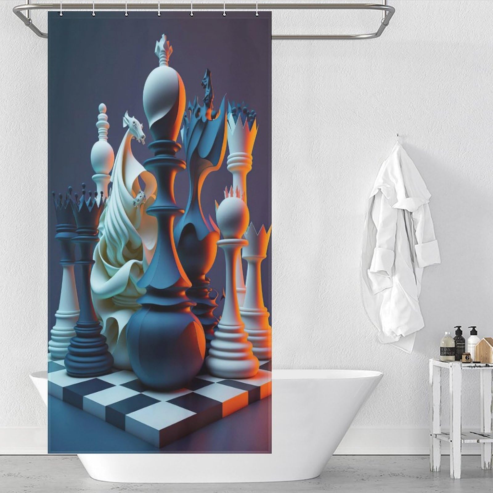 Rideau de douche Game Chess Neon en polyester épais imperméable 90x180cm