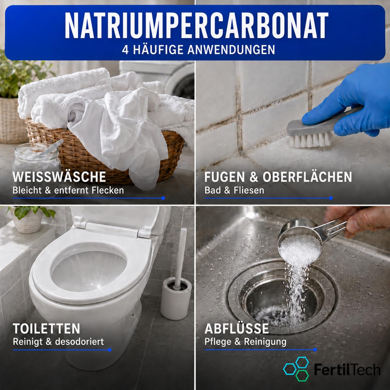 Natriumpercarbonat 5 kg | Vielseitige Sauerstoffbleiche mit Aktivsauerstoff | Fleckenentferner und Textilaufheller | Haushaltsreiniger für Fugen, WC, Oberflächen und Abflüsse