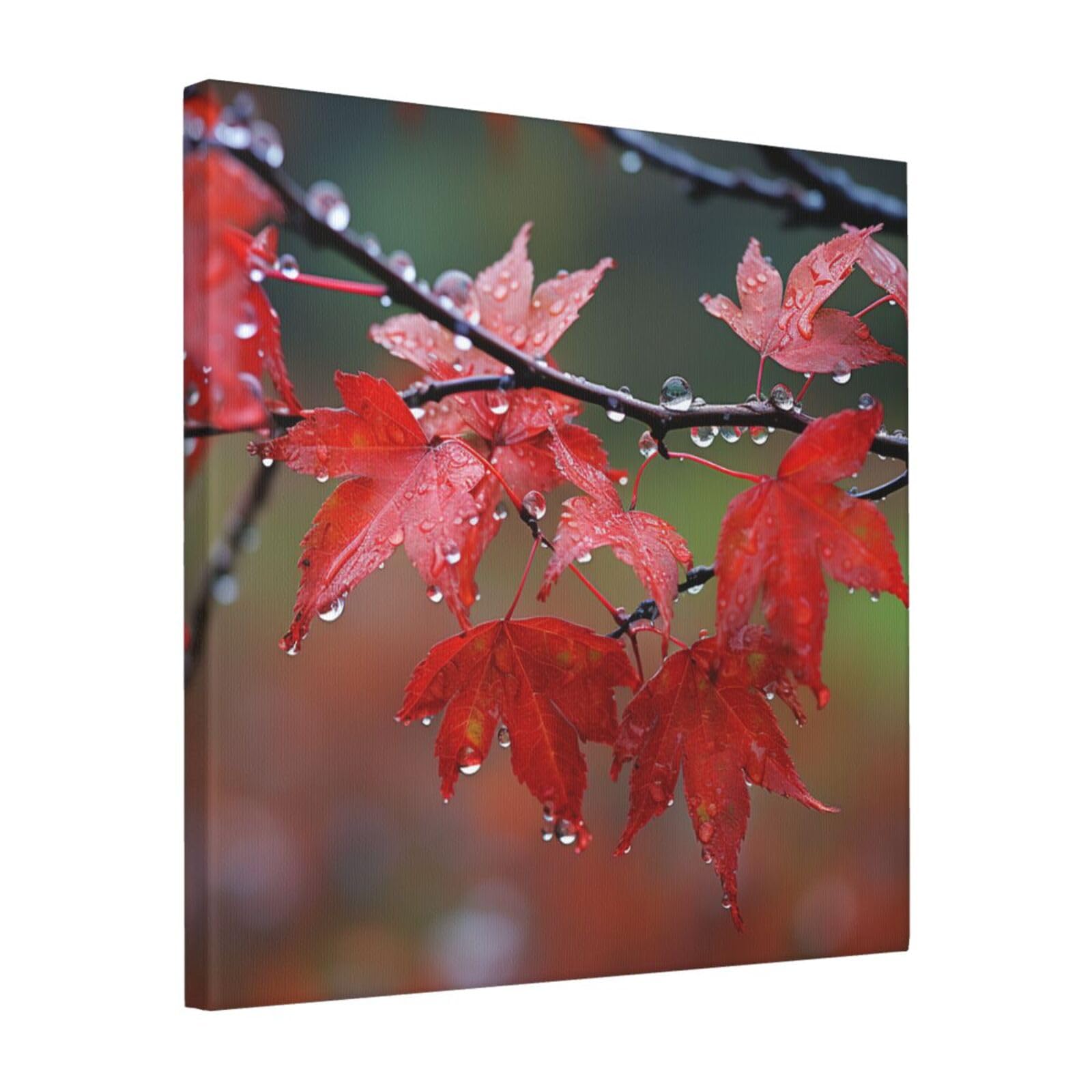 FodPand Dew on Red Leaves Canvas Wall Art for Living Room Wall Decor 16"x16" Modern Artwork Painting Pictures Hanging Canvas Prints Aesthetic Wall Art for Bedroom Bathroom Office Wallart Decor