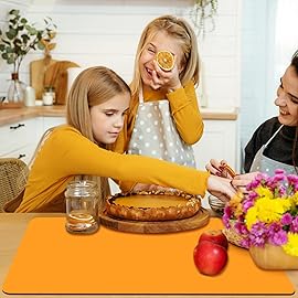 Extra Large Silicone Mats For Kitchen Counter, 27.6\'\' x 19.7\'\' Silicone Placemats for Kids, Nonstick Silicone Mat for Baking Crafts, Nonskid Heat Resistant Mat Orange Kids Placemats for Table,1Pcs
