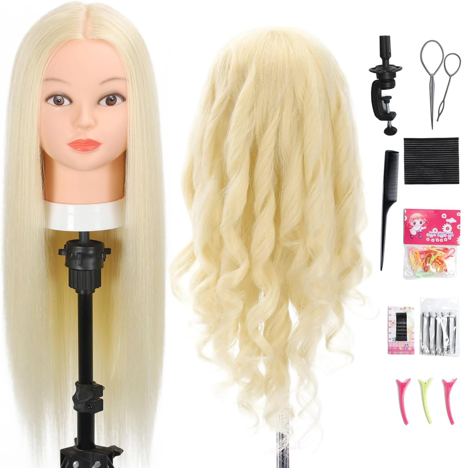 Mannequin Head with Real Human Hair 80% 26 Inch Hair Mannequins to Practice on Doll Heads for Hair Styling with Clamp and Tools Cosmetology Mannequin Head（ #613 Blond）