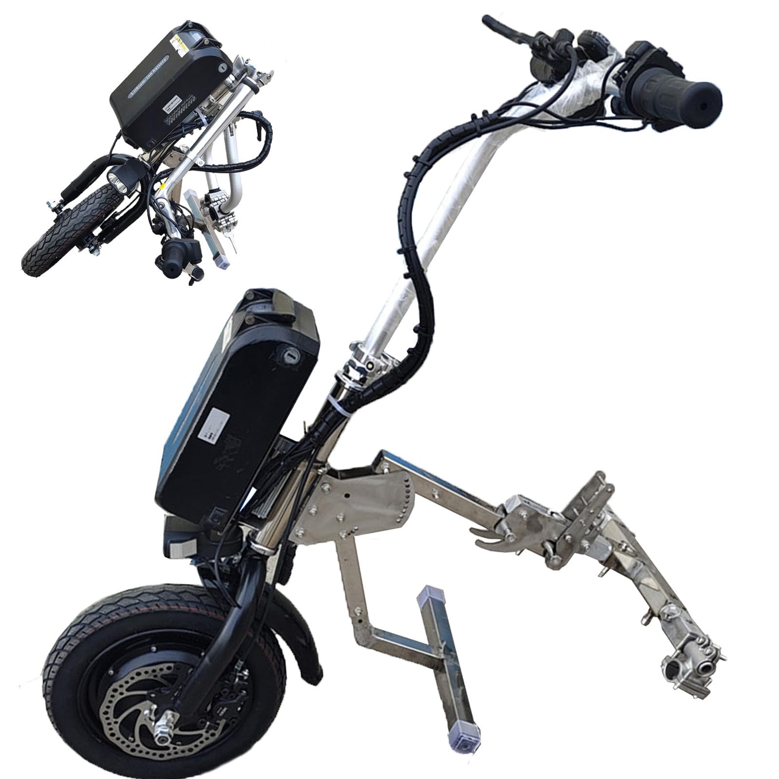 Dispositivo de tracción para silla de ruedas de 500 W (manillar y estabilizadores mejorados), 3 velocidades, con luz delantera y amortiguador,batería de 48 V, 15/17 Ah, autonomía de 60/70 km,B17Ah