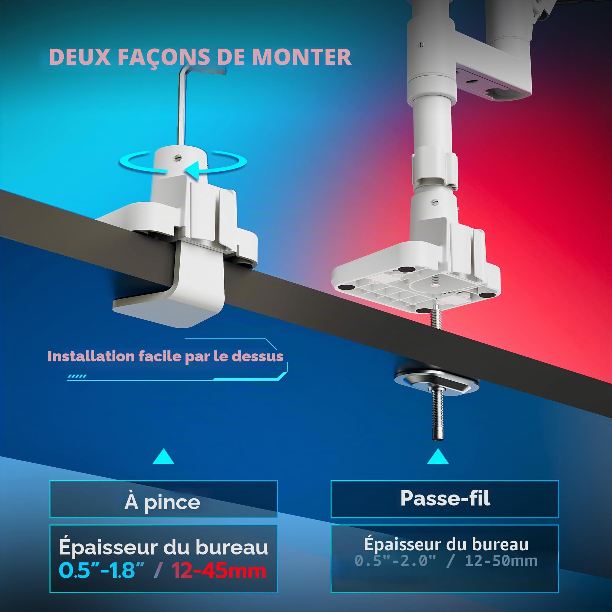ARES WING Support Ecran PC 2 Écran, Bras pour Écran pour écrans Plats et incurvés de 17-49", Support de Moniteur à Ressort à Gaz, Charge maximale de 20 kg/Bras, VESA 75/100 mm, Blanc