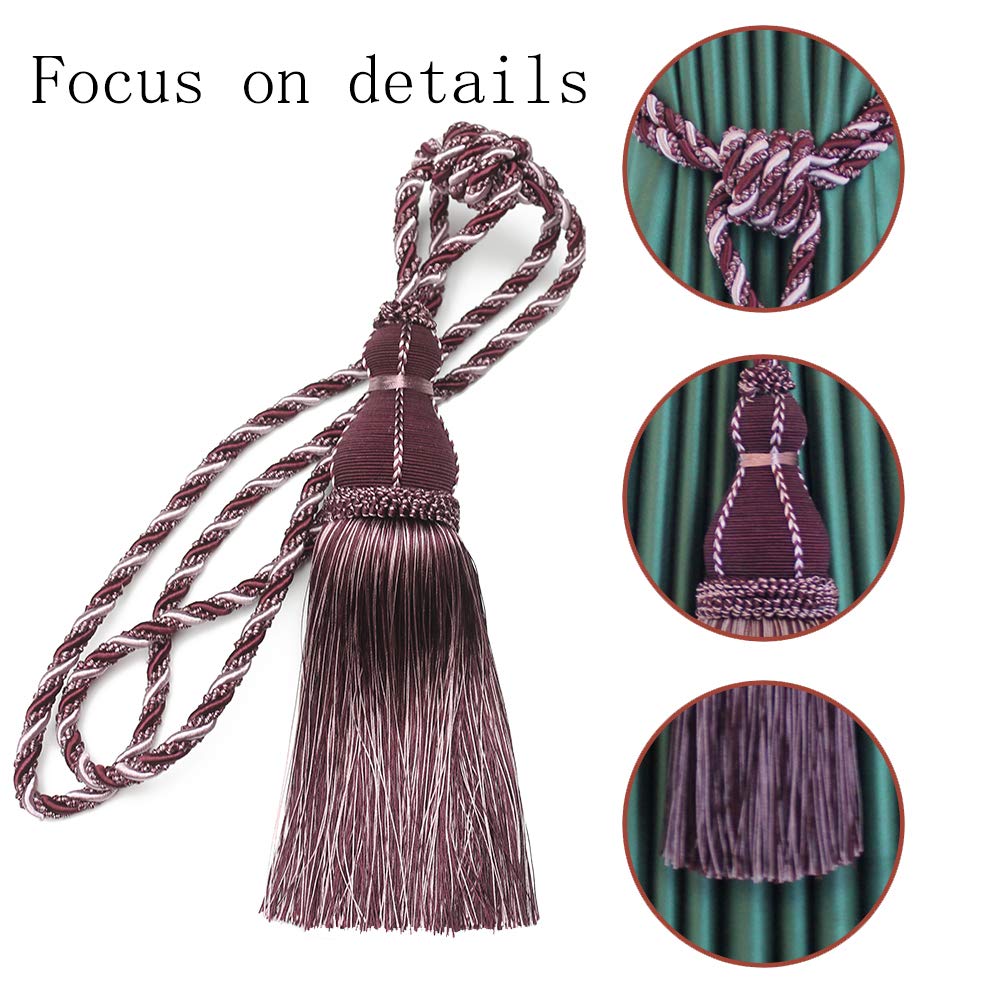 embrasses de Rideaux Embrasses de Rideaux élégantes et luxueuses à Pompons, confectionnées la Main, for décoration Maison du Bureau(Purple,2pcs)