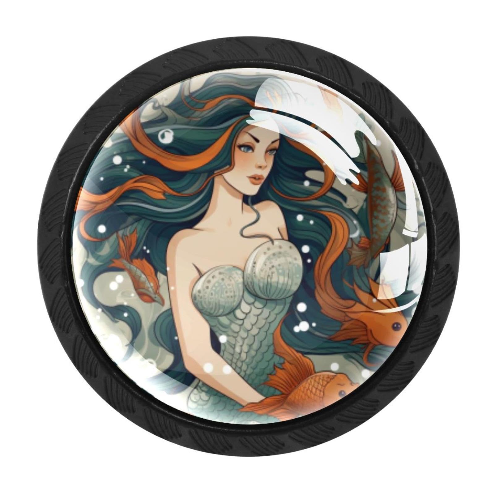 Chenzzzz Multicolored 02 4 Pieces Round Cabinet Knobs Mermaid Dresser Knobs Pulls Handles With Screws For Drawer Pulls Handles Knobs Door Knobs